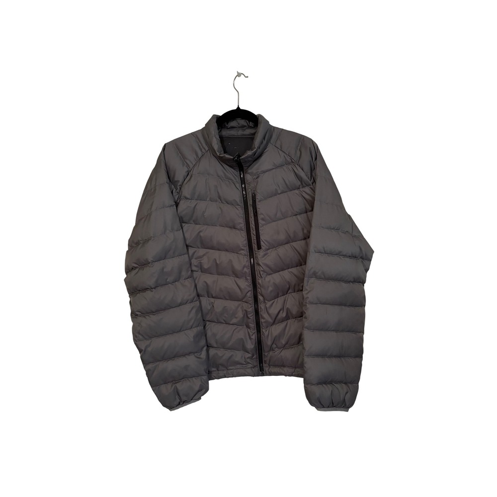 Lands End Mens Down Puffer Jacket Gray Full Zip Quilted Coat 485720